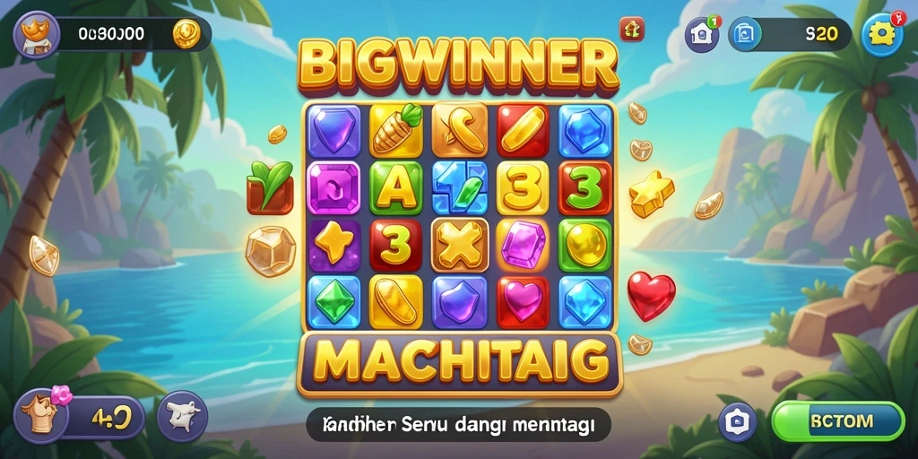 Tangkapan layar gameplay BIGWINNER menampilkan aksi mencocokkan yang mendebarkan.