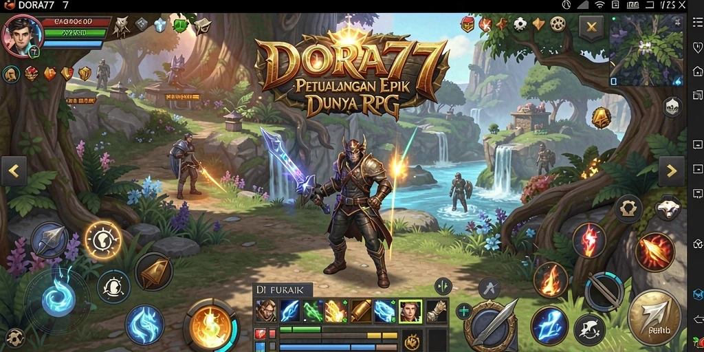 Tampilan gameplay DORA77 saat bertarung dengan monster legendaris.