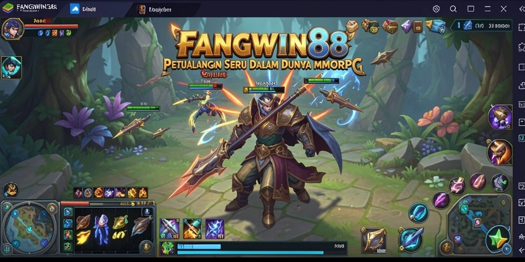 Screenshot gameplay FANGWIN88 menampilkan pertempuran epik di dunia fantasi.