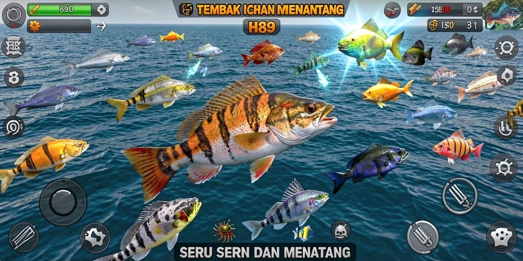 Tampilan gameplay H89 yang menarik dengan serunya menembak ikan.
