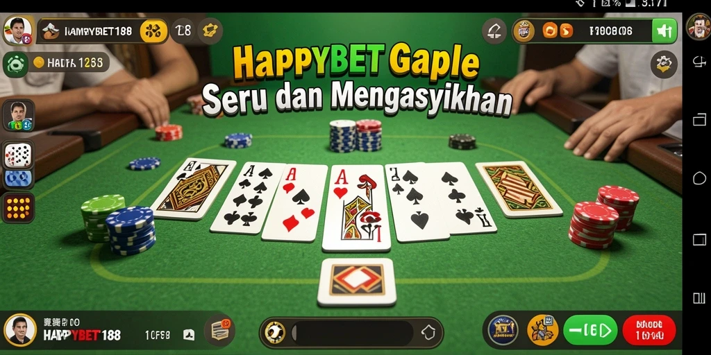 Screenshot utama <strong>HAPPYBET188</strong> menunjukkan gameplay Gaple yang seru dan interaktif.