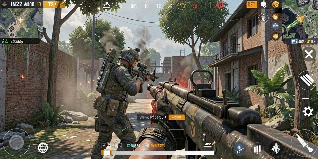 Gameplay mendebarkan dalam pertempuran FPS yang intens.