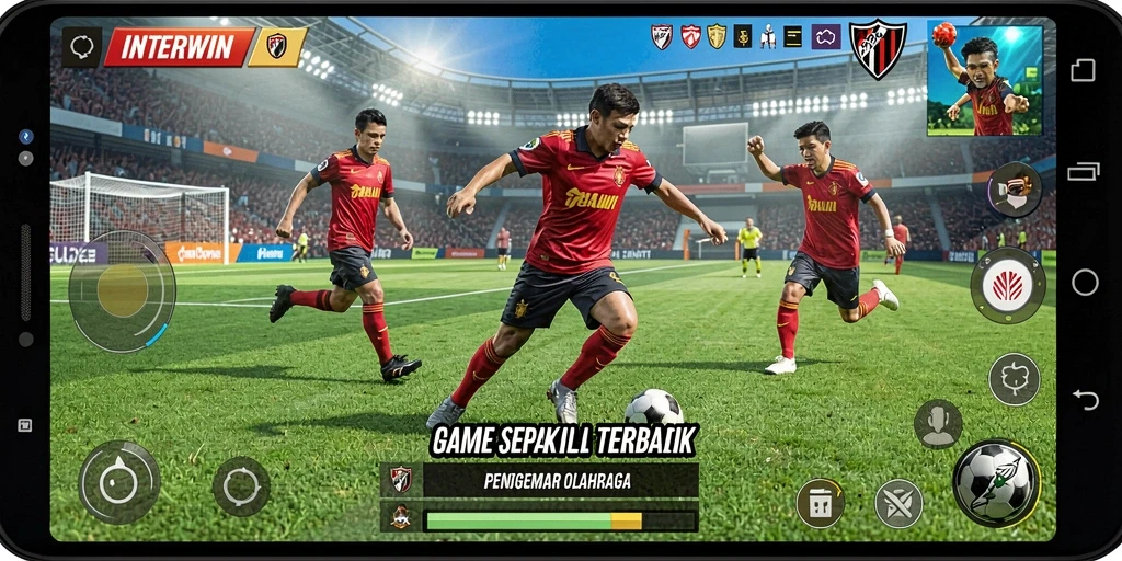 Tampilan gameplay INTERWIN yang mendebarkan dengan aksi sepak bola.