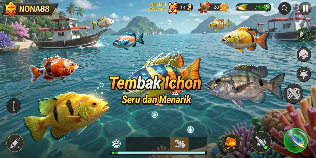 Screenshot gameplay NONA88 menampilkan aksi tembak ikan yang seru.