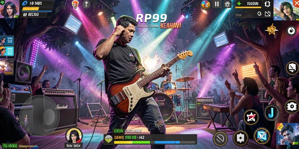Tampilan gameplay seru RP99 dengan alat musik interaktif.