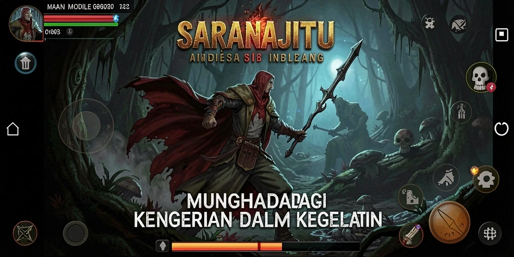 Tampilan gameplay SARANAJITU yang menegangkan dan misterius.