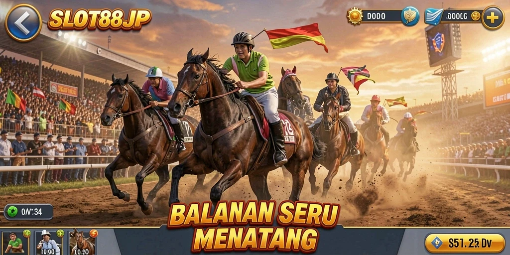 Screenshot utama menunjukkan aksi balapan menegangkan dalam SLOT88JP.
