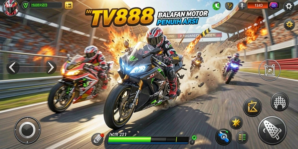 Gameplay balapan motor yang menggetarkan di TV888.